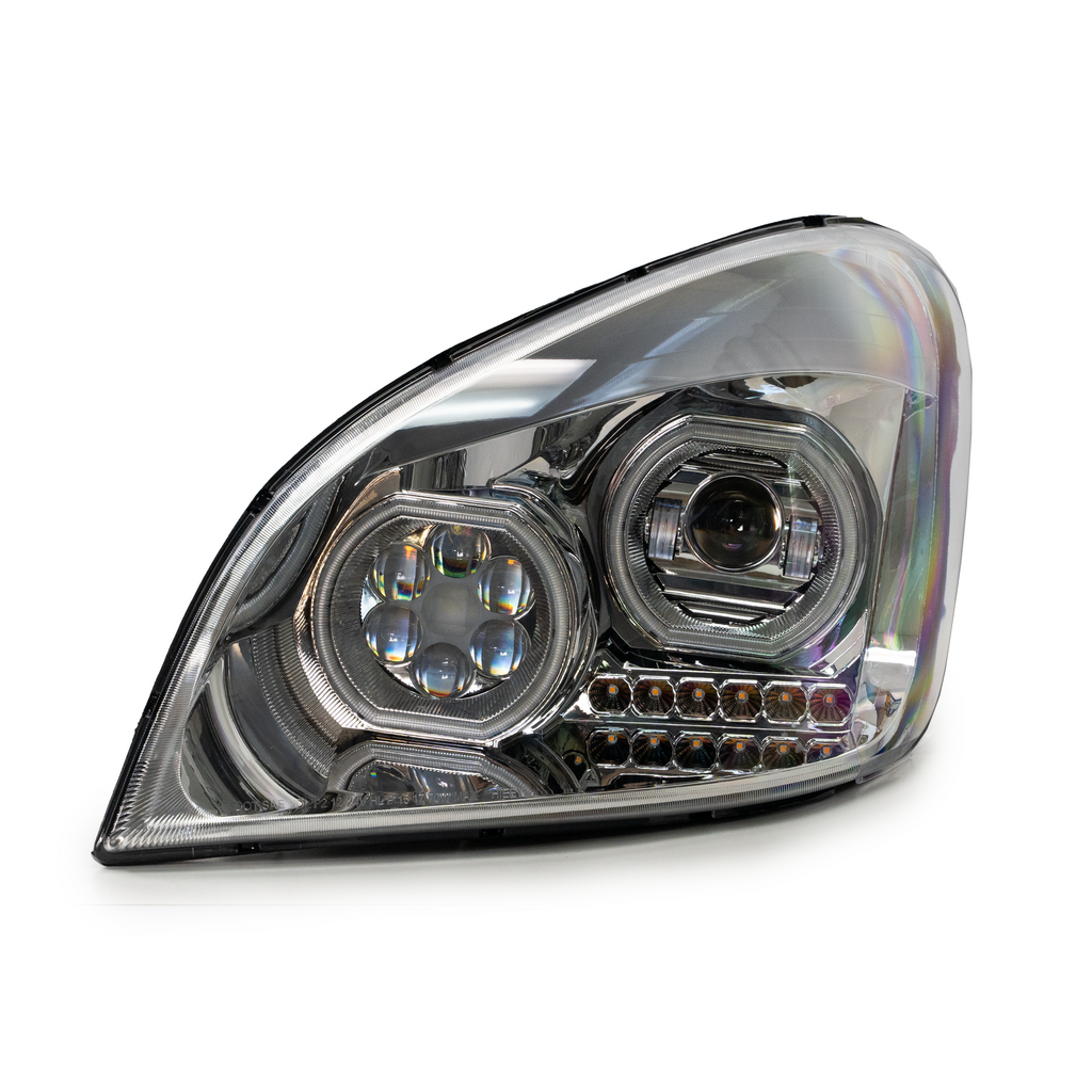 LED Headlight for Freightliner Cascadia - Enhanced Visibility, Chrome Housing