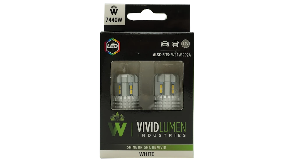 7440 White LED Bulbs High Output (Pair) - Enhanced visibility and sleek design for your vehicle's lighting system.